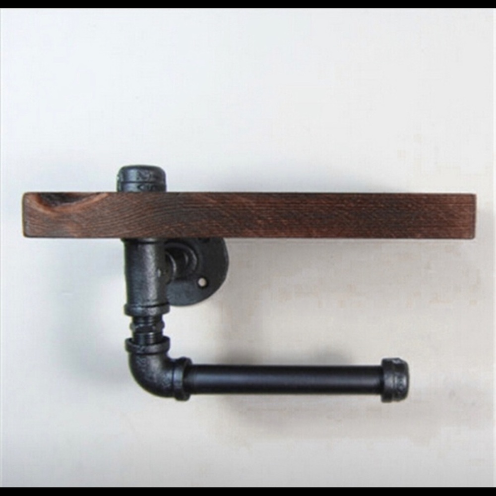 Industrial pipe toilet paper holder with shelf